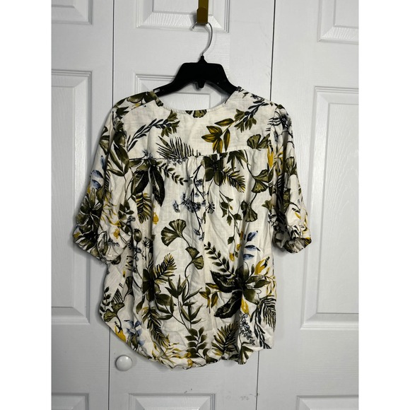 Haver London Womens Floral Print Tie Front Linen Blouse Top XL - Picture 2 of 4